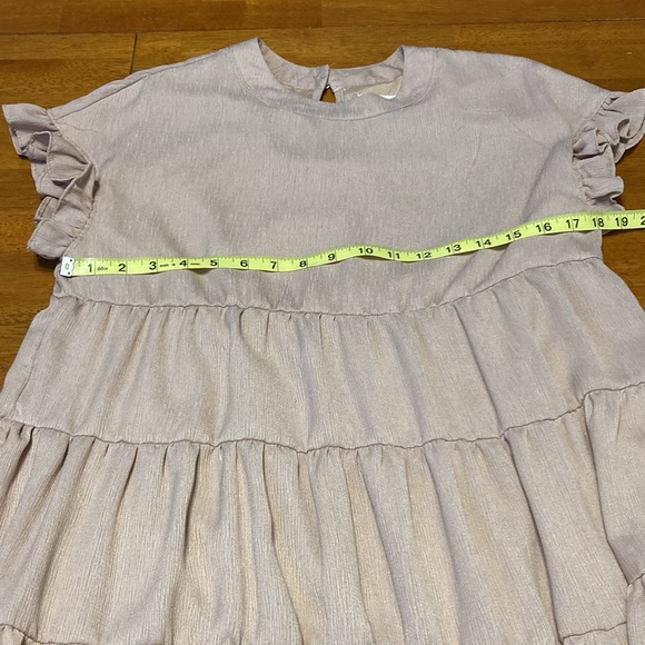 Foteisy Womens Size Medium Light Pink Tiered Dress Capped Flutter Sleeves Flowy - Picture 6 of 8